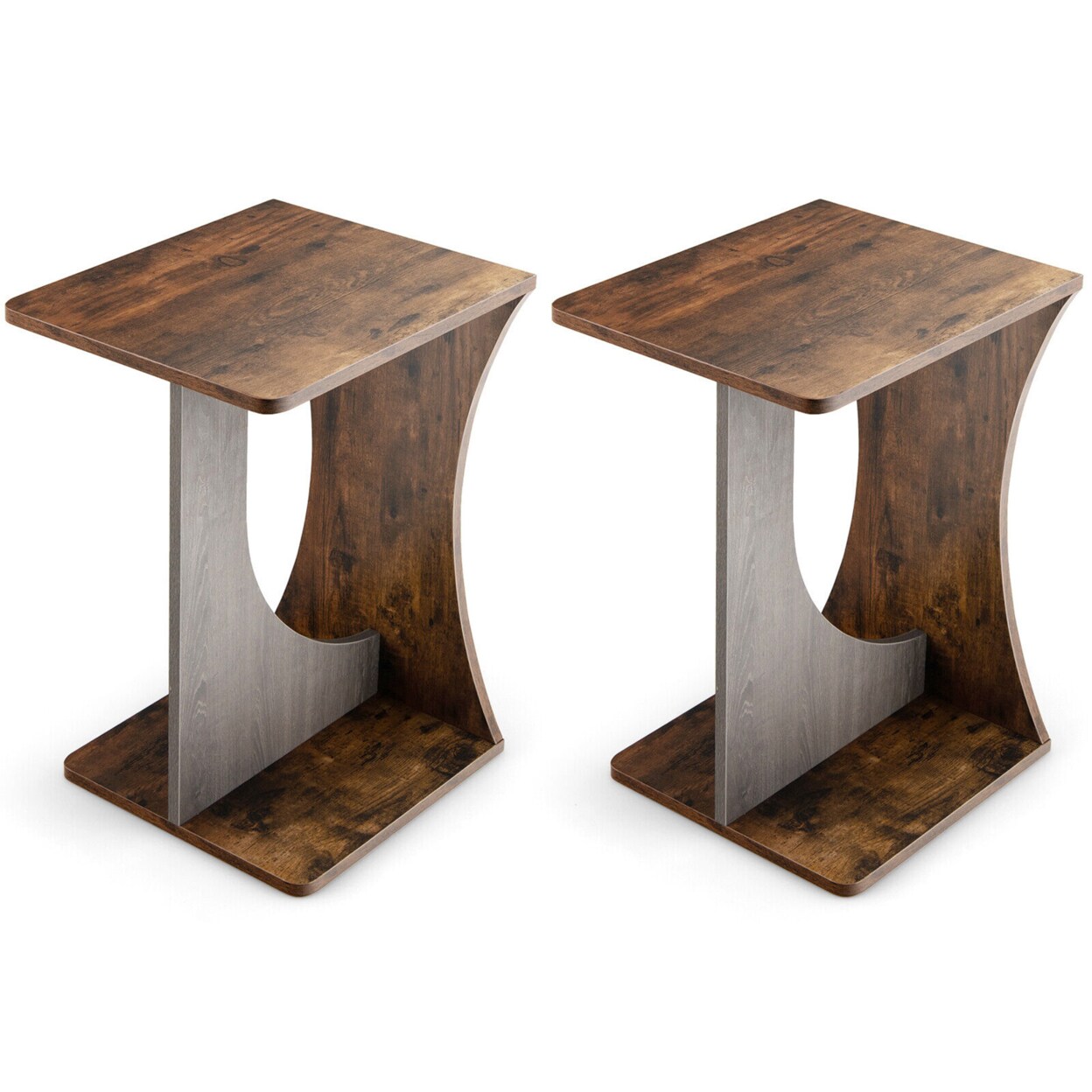 2Pcs Side Table Sofa Couch Table Compact C-Shape End Table Snack Coffee Table