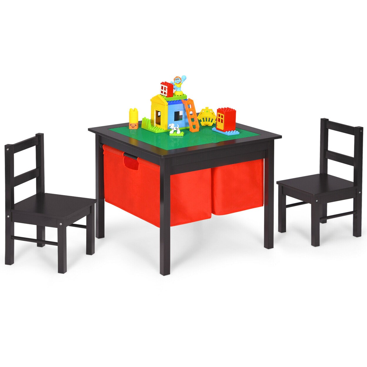 2-in-1 Kids Activity Table and 2 Chairs Set with Storage Building