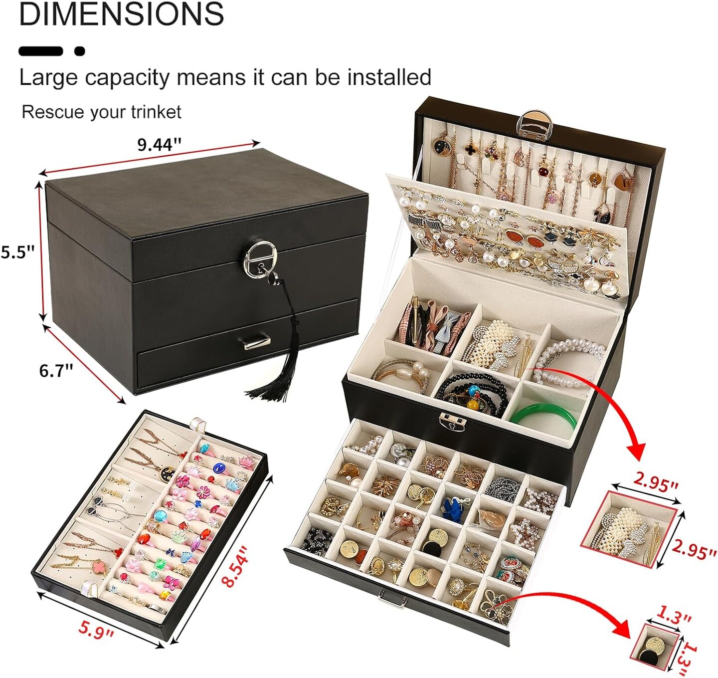 5-Layer Earring Jewelry Box with Lock – Stud, Necklace, Ring Organizer for Women and Girls