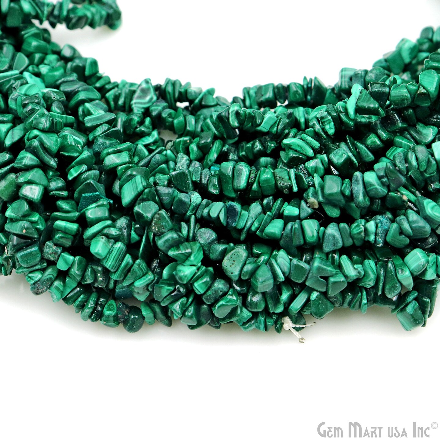 Malachite Chip Beads, 34 Inch, Natural Chip Strands, Drilled Strung Nugget Beads, 3-7mm, Polished, GemMartUSA (CHMC-70001)