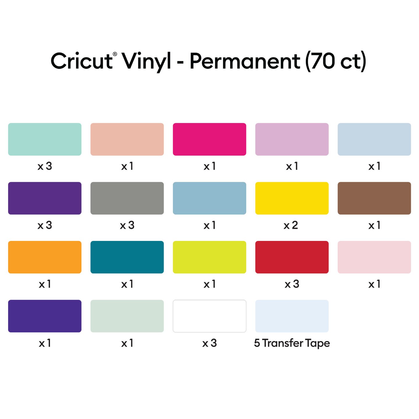 Cricut Permanent Vinyl 70ct Ultimate Sampler with Standard Grip Mat and XL Scraper Bundle