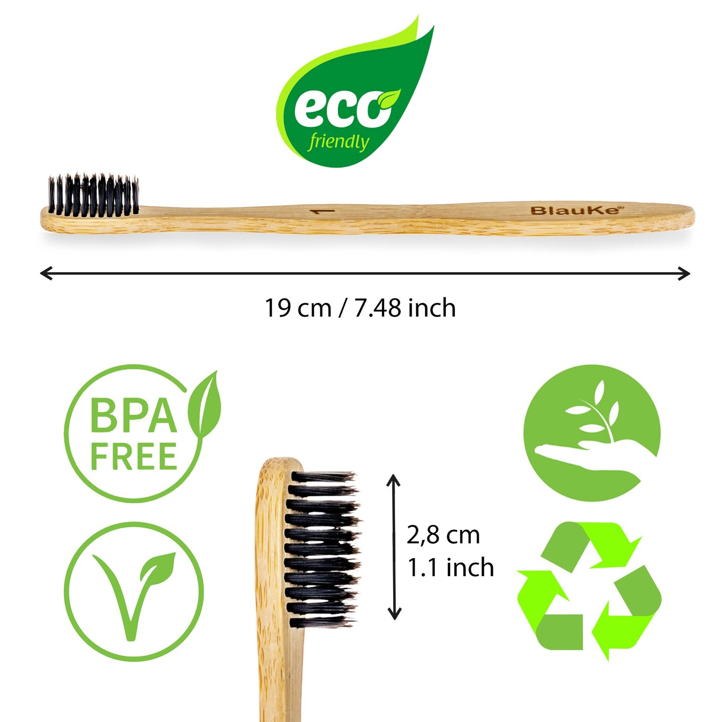 BlauKe&#xAE; Bamboo Toothbrush Set 4-Pack - Bamboo Toothbrushes with Soft Bristles for Adults - Eco-Friendly, Biodegradable, Natural Wooden Toothbrushes