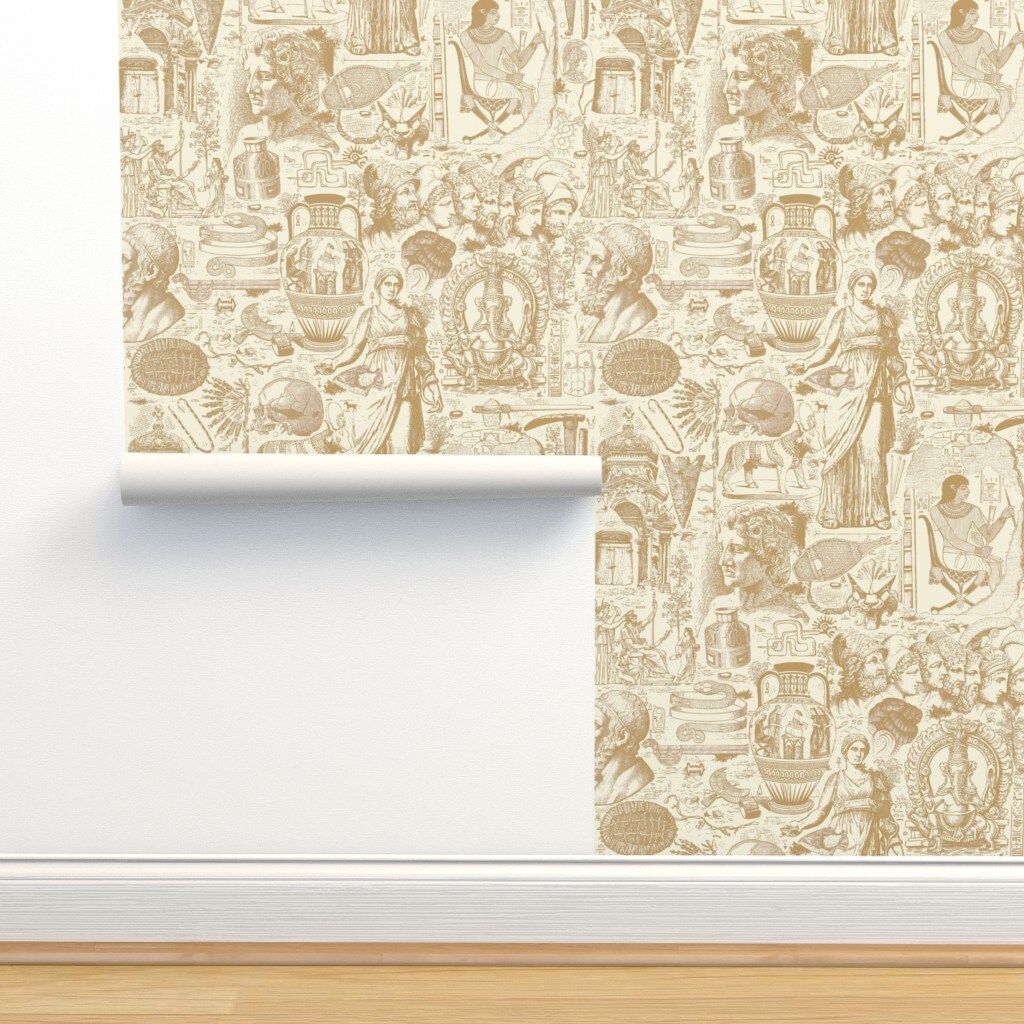 Brown Toile History Egypt Classical Archaeology Anthropology Rome Greece Excavation Archaeologist Grecco Roman Ancient Mesopotamia Large Scale Custom Removable Wallpaper by Spoonflower Peel & Stick Wallpaper 2FT Wide