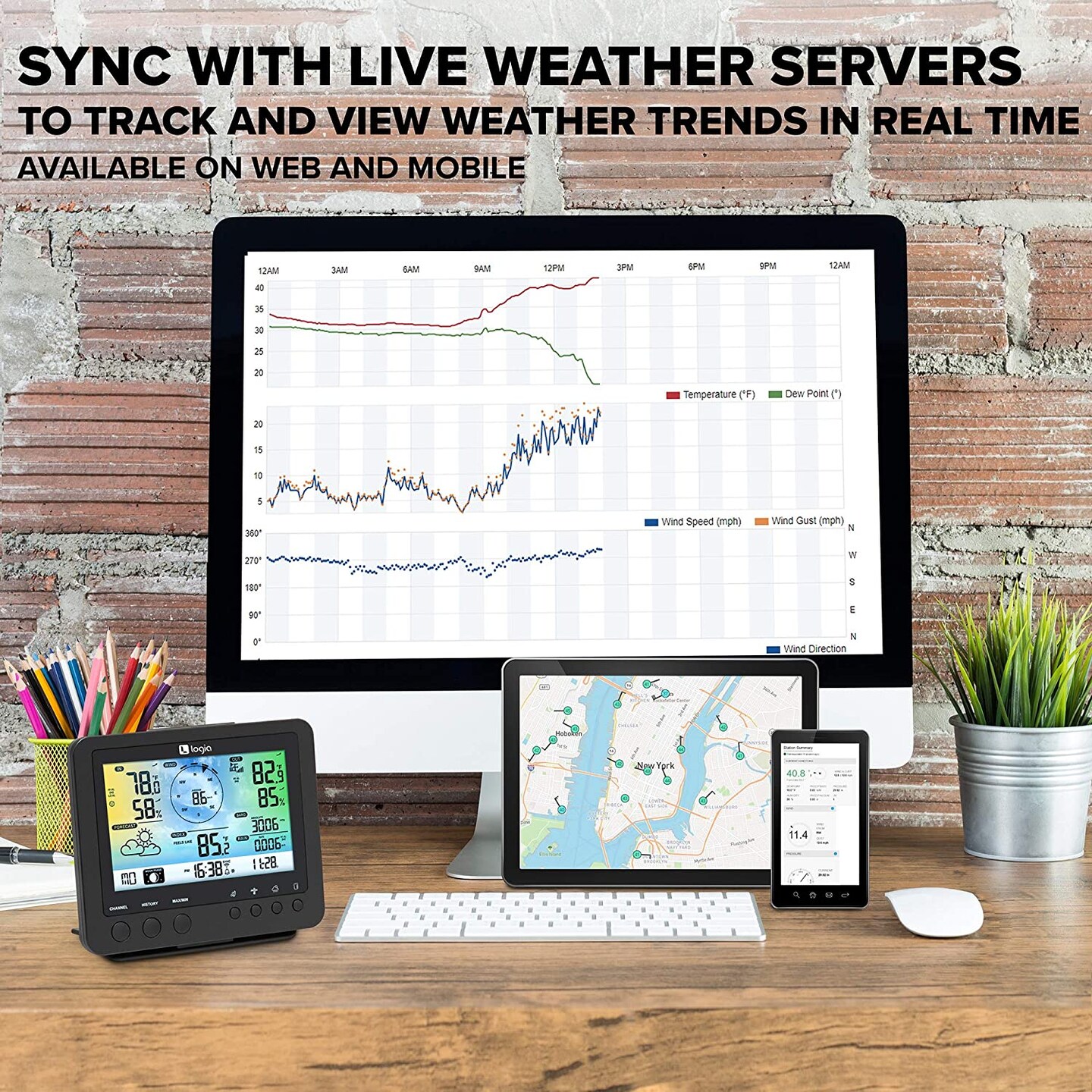 Logia 5-in-1 WiFi Wireless Weather Station with Full Color LED Display