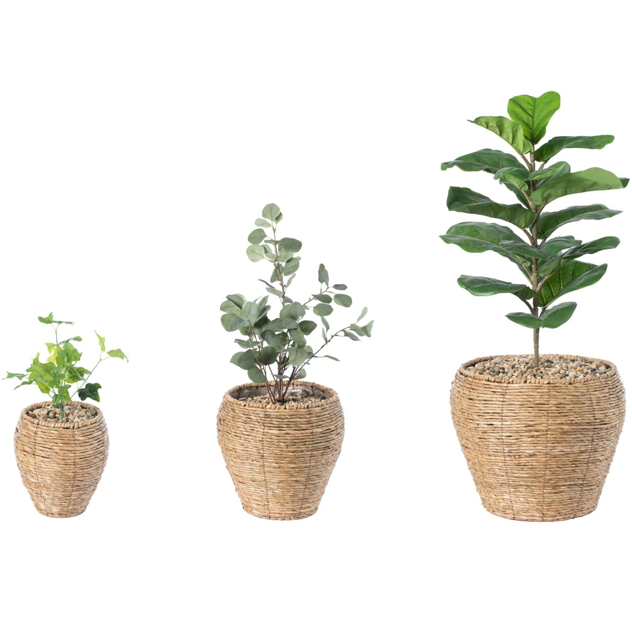 Woven Round Flower Pot Planter Basket Leak-Proof Lining 16In 12In 8In