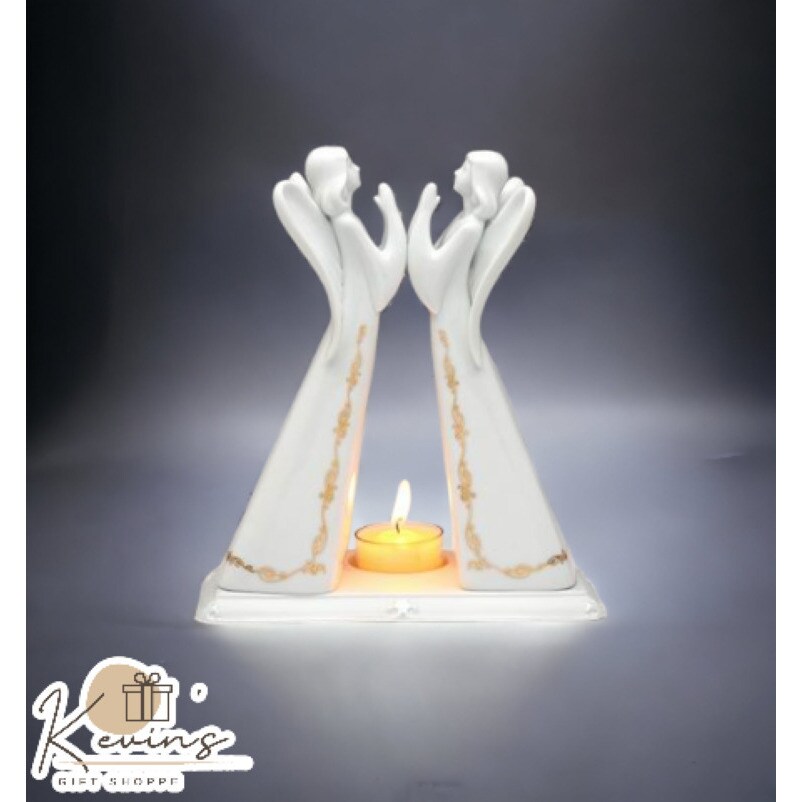 kevinsgiftshoppe Ceramic 2 Angels Tea Lite Candle Holder Home Decor Religious Decor Religious Gift Church Decor