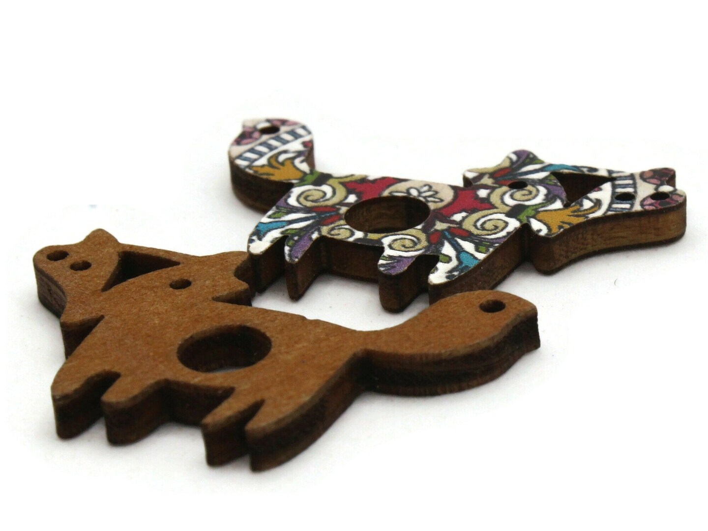 2 35mm Colorfully Patterned Wooden Fox Beads