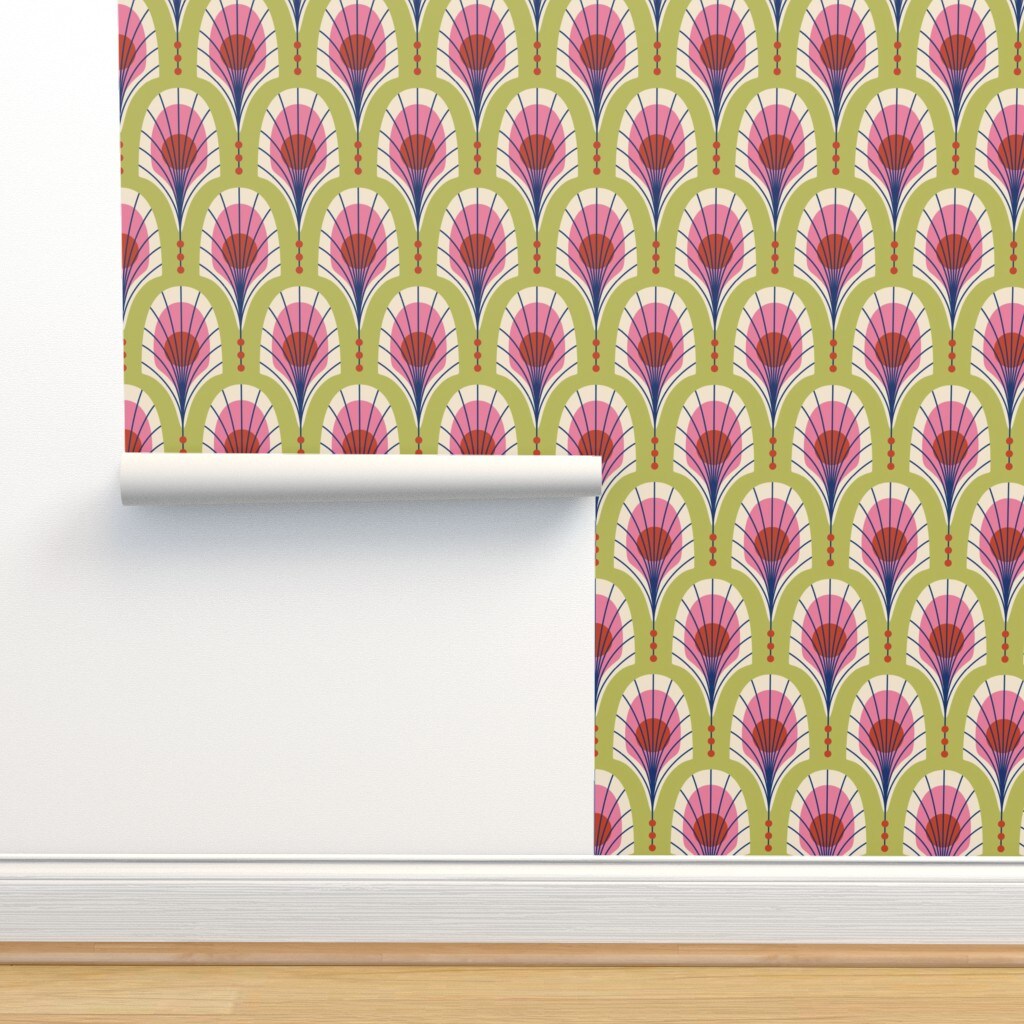 Animal Print Art Deco Bold Modern Feathers Custom Pre-pasted Wallpaper by Spoonflower Pre-Pasted Wallpaper 2FT Wide