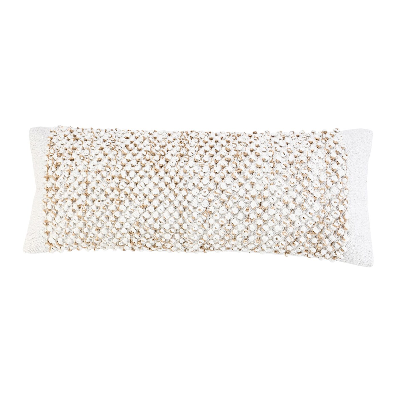 Laddha Home Designs 36&#x22; White and Tan Bohemian Textured Lumbar Rectangular Throw Pillow