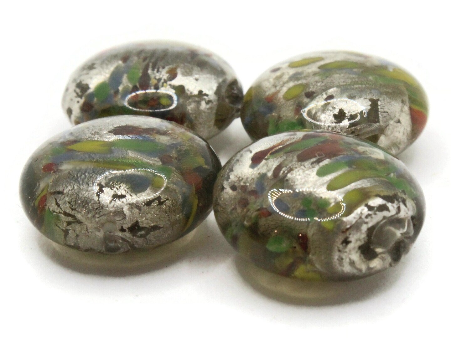 4 21mm Gray Speckled Coin Flat Round Lampwork Glass Beads