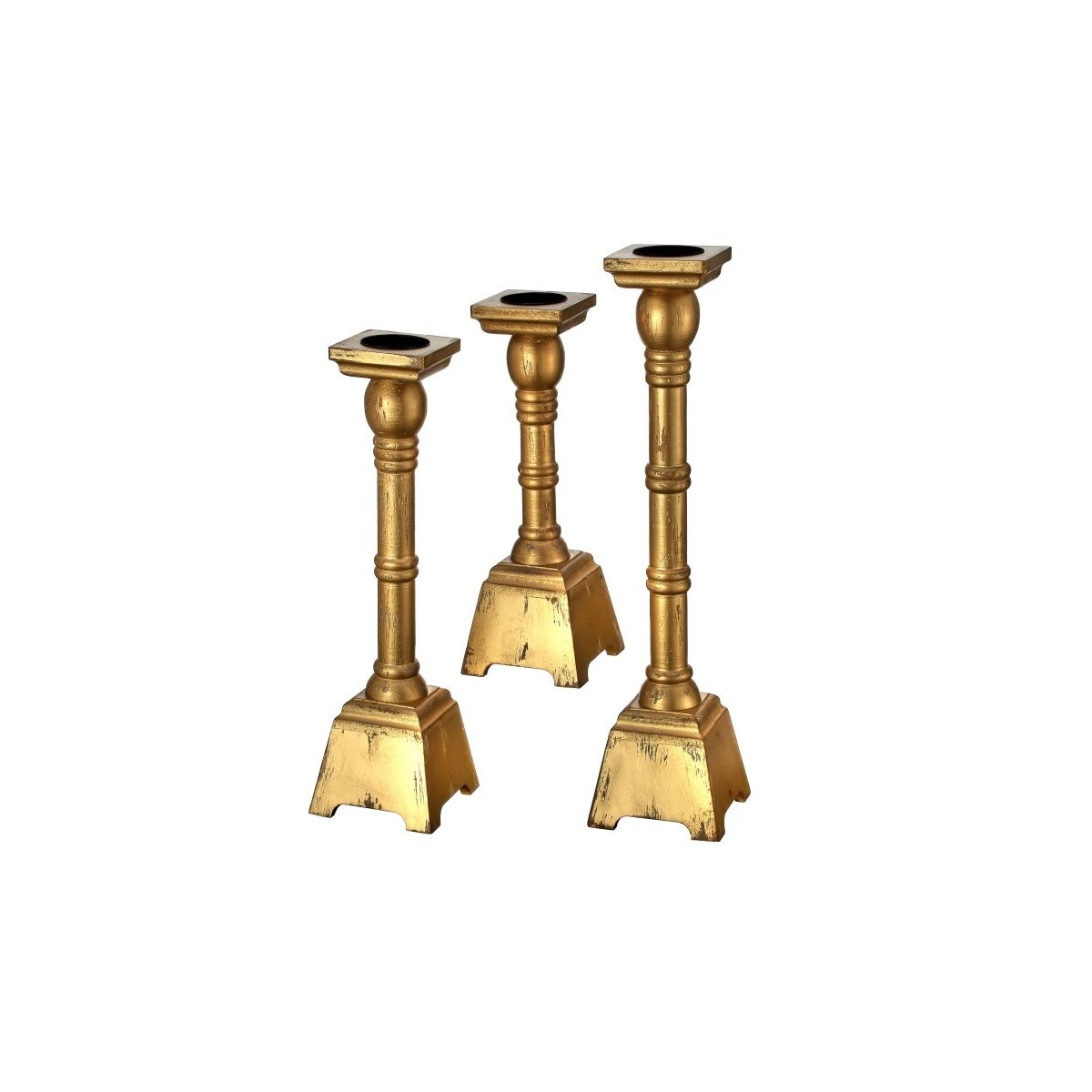 Contemporary Home Living Set of 3 Gold Wooden Christmas Candle Stands 20&#x22;