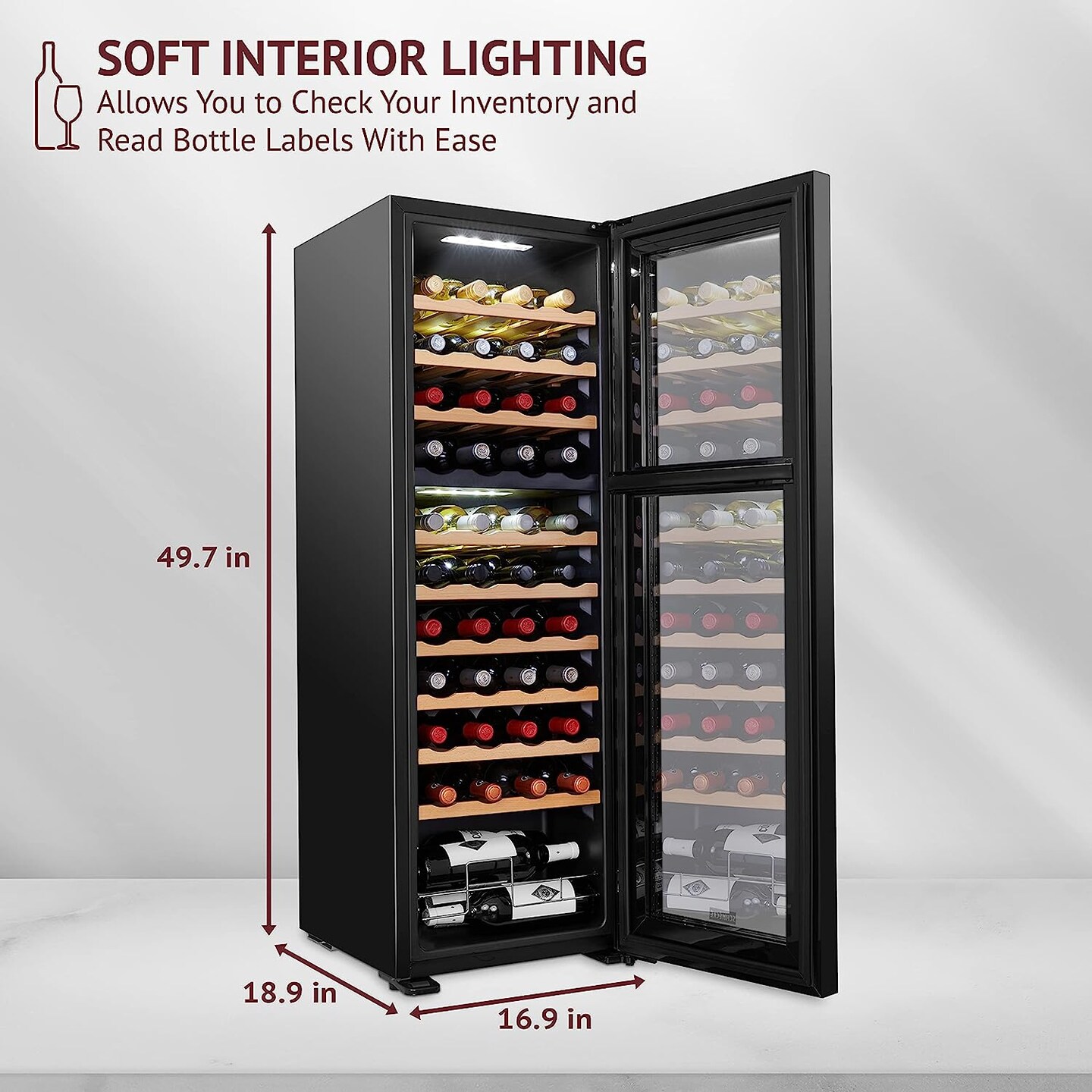 Schmecke 44-Bottle Dual Zone Wine Fridge, Freestanding Wine Refrigerator, Large Wine Cooler