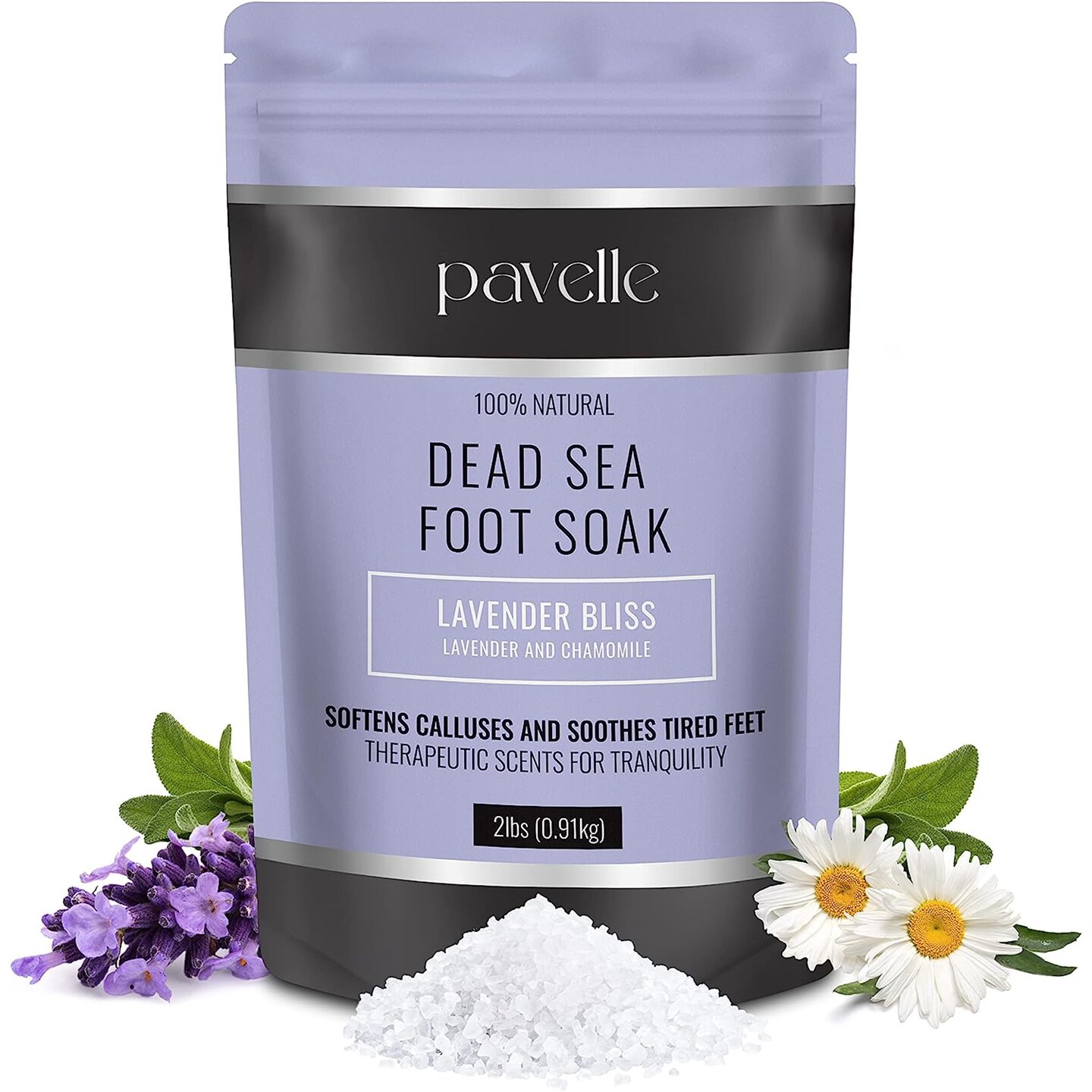 Pavelle Foot Soak Bath Salts, 100% Natural Dead Sea Salt Spa for Tired Feet, 2 lbs (0.91kg)
