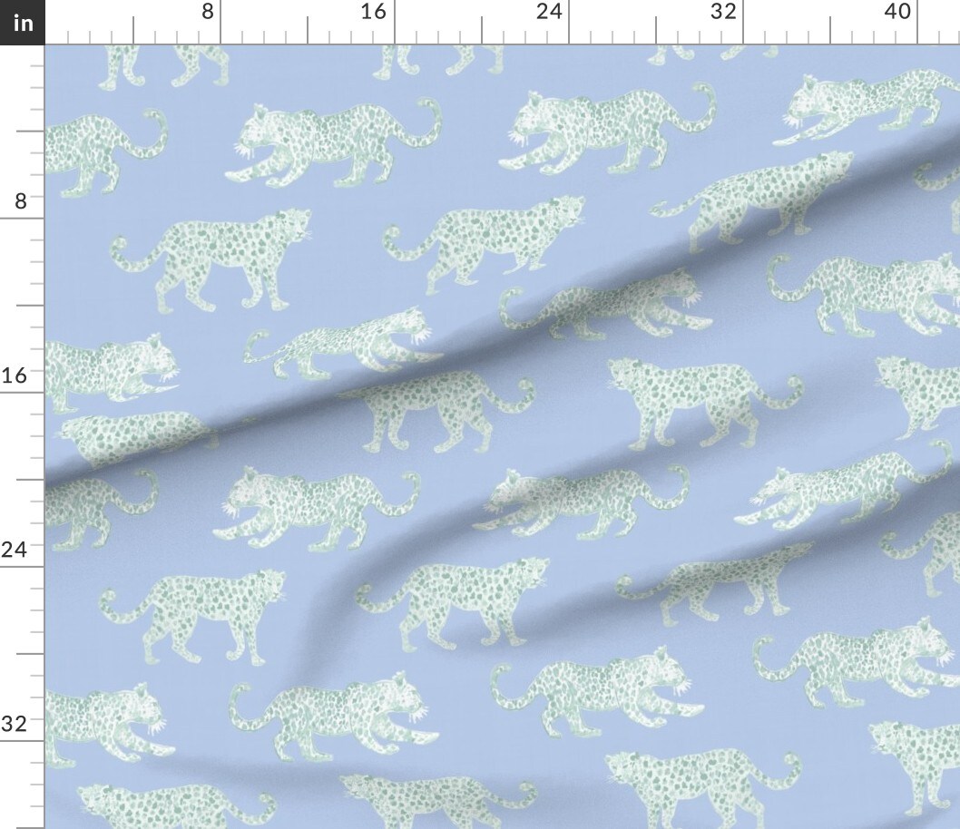 Various Fabrics by the Yard or Fat Quarter Animal Green Blue Nature Illustrative Big Cat Custom Printed Fabric by Spoonflower