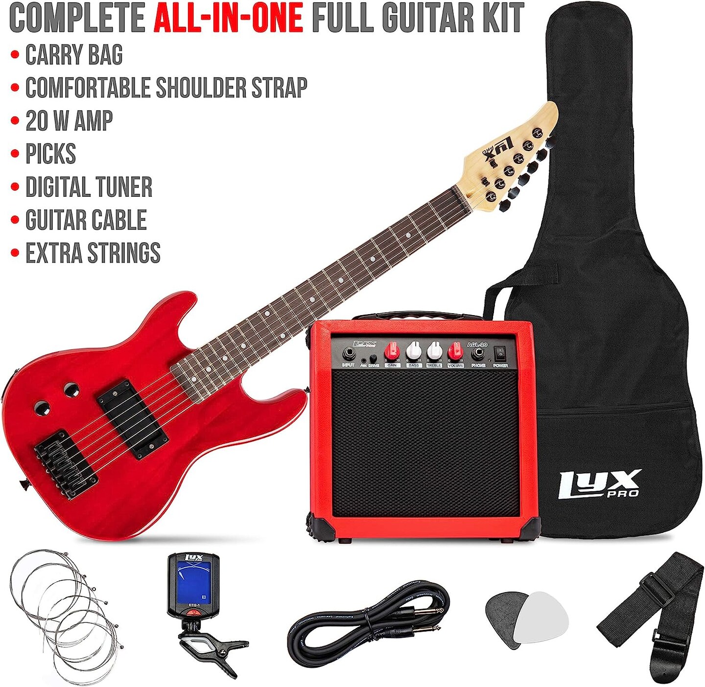 LyxPro 30&#x22; Stratocaster Electric Guitar Beginner Kit - Blue