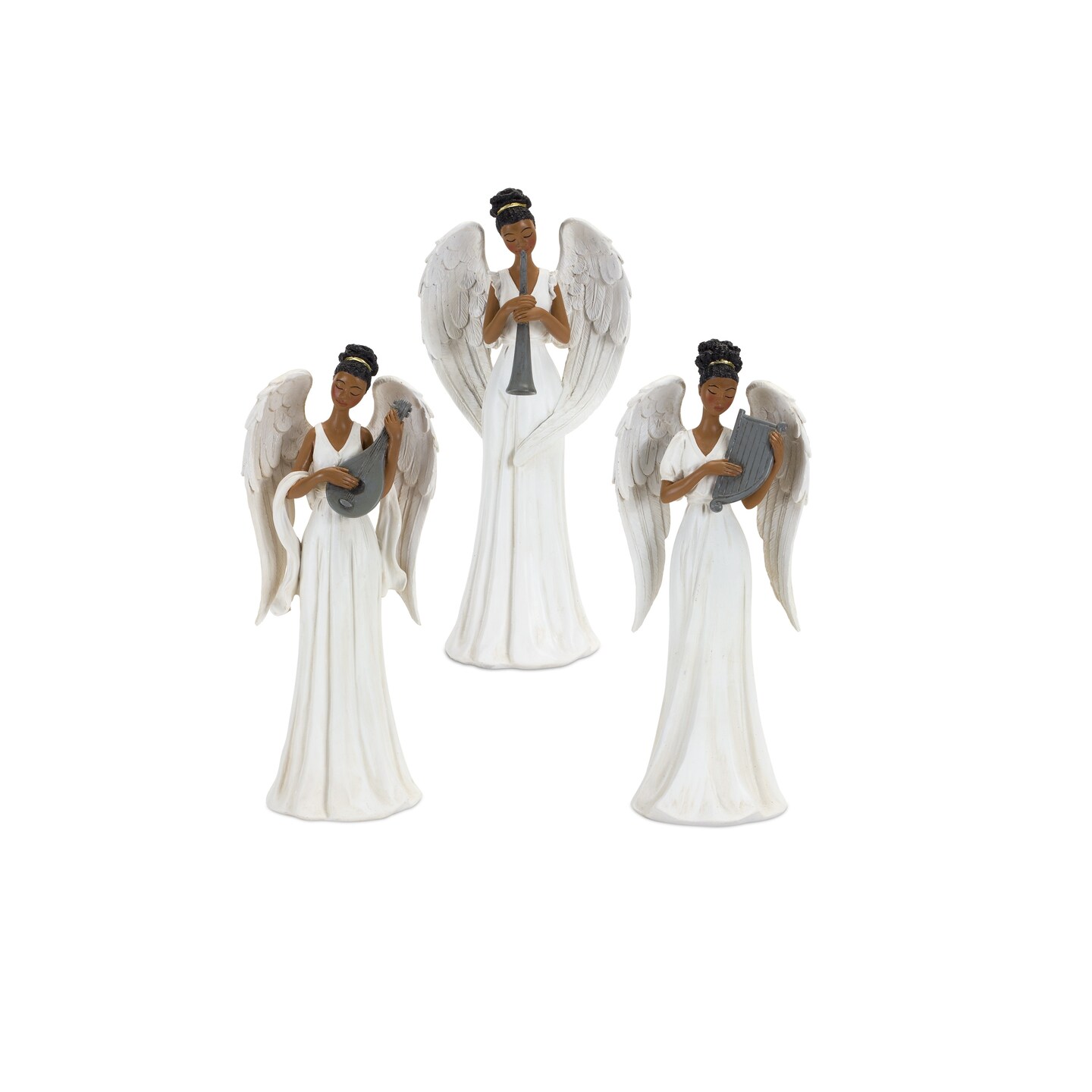 Melrose Set of 3 African American Angel with Musical Instrument Christmas Figurines 10"