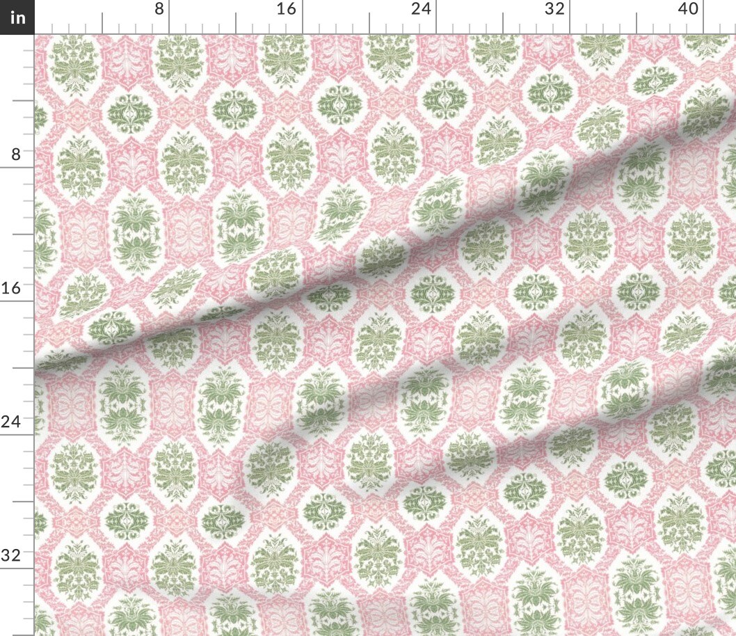 Petal Signature Cotton by the Yard or Fat Quarter Indian Block Print Bombay Pink And Green Colonial Custom Printed Fabric by Spoonflower