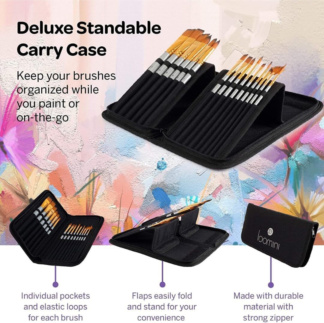 Artist Paint Brush Set 16Pc - Includes Palette Knife, Sponge, Organizing Case for Watercolor, Acrylic, Oil Painting - Professional Painting Brushes for Kids, Adults &#x26; Artists
