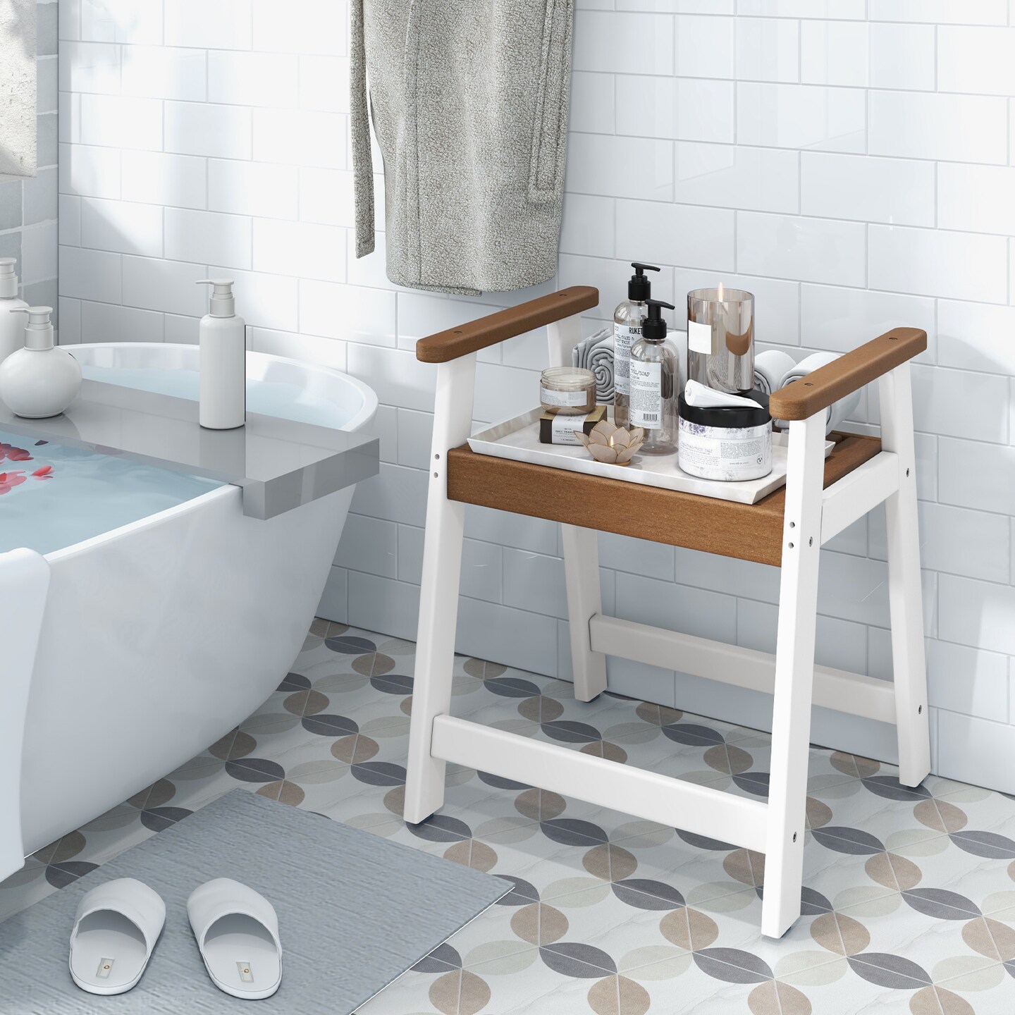 Shower Bench with Arms for Inside Shower Shaving Legs with Non-Slip Rubber Foot-pads