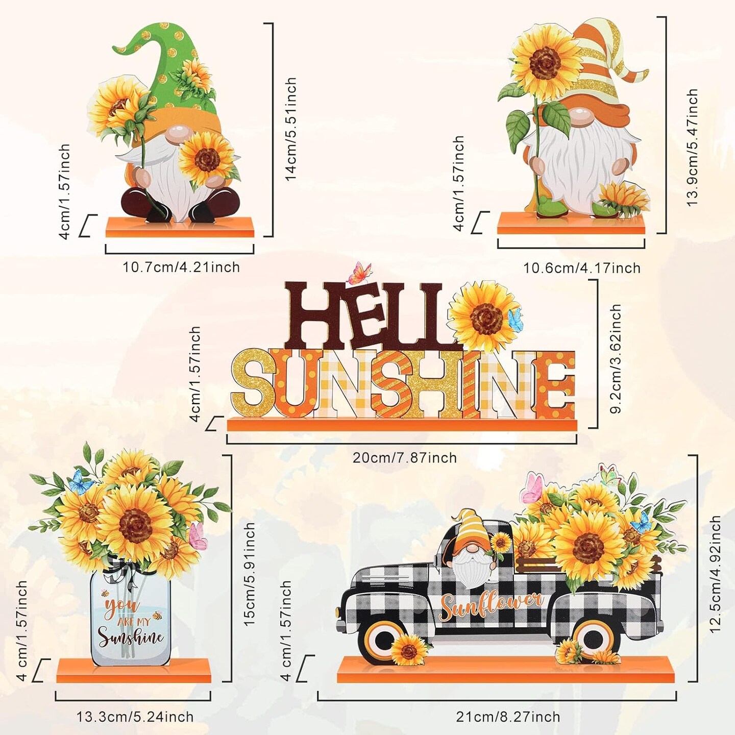 Five Pieces Wooden Table Centerpieces with Sunflower Signs and Fall Gnome Wooden Table Decor Signs for Decorating a Sunshine Table Autumn Gnome Wooden Centerpiece (Multicolored) for Home Parties