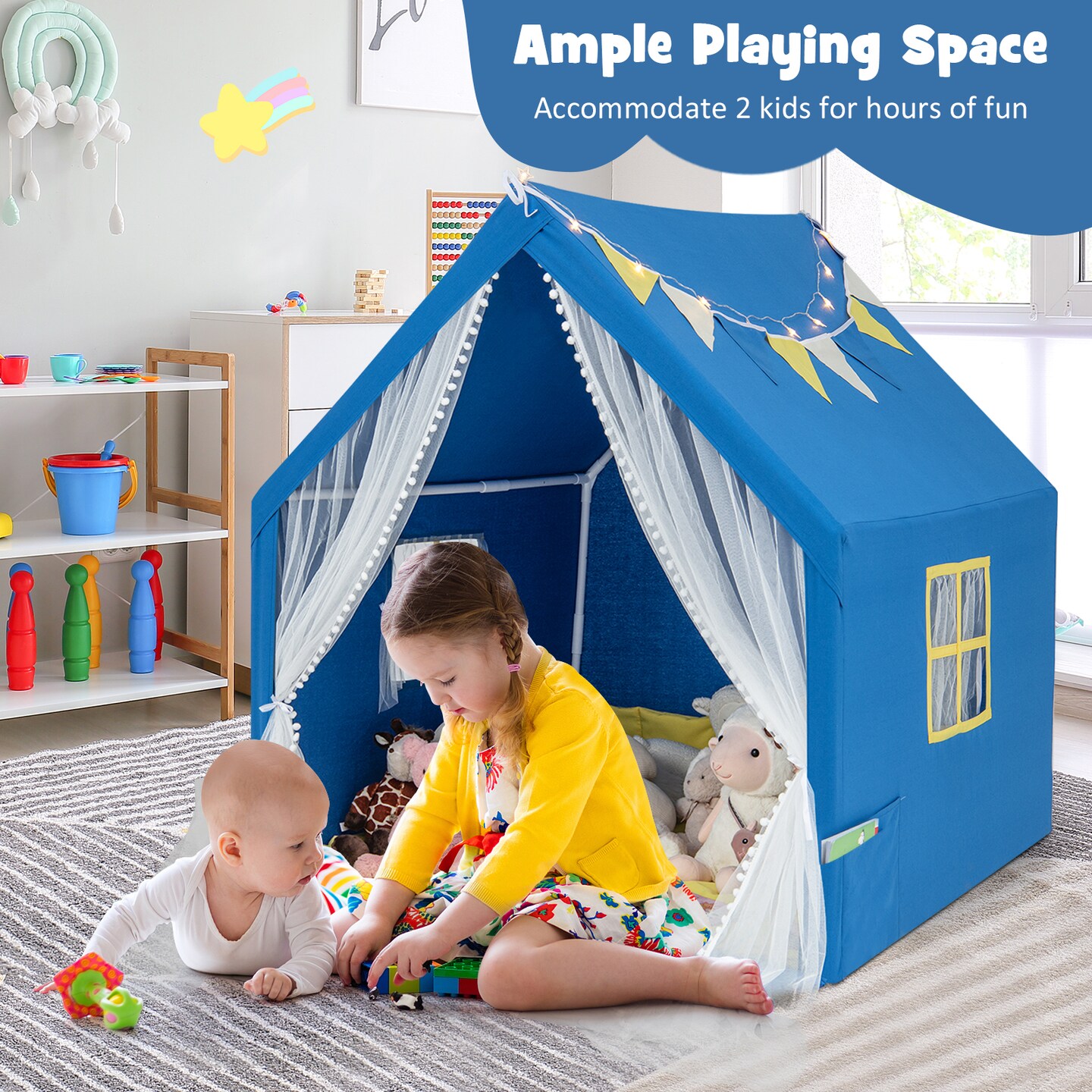 Large Play Tent With Washable Cotton Mat Holiday Birthday Gift For Kids