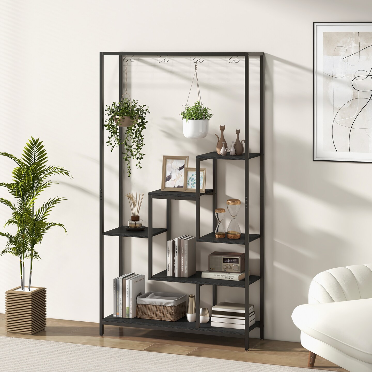 6-tier Tall Plant Stand 71" Metal Indoor Plant Shelf With 10 Hanging Hooks