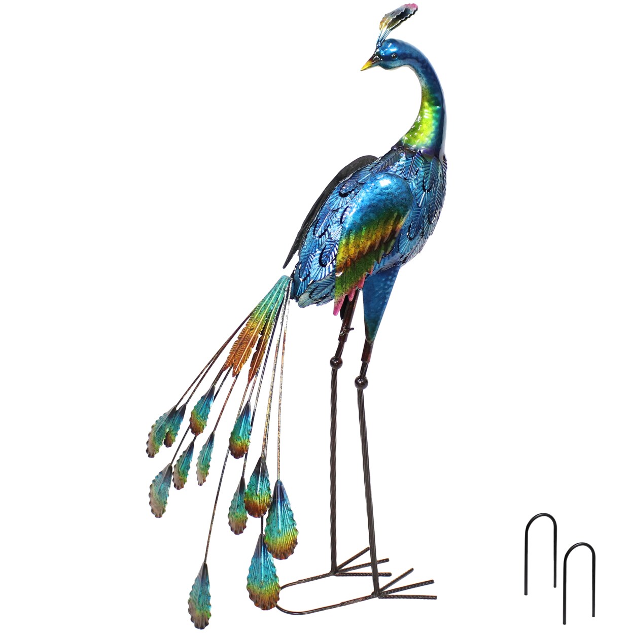 Sunnydaze   Peacock Outdoor Metal Garden Statue - 34.5 in
