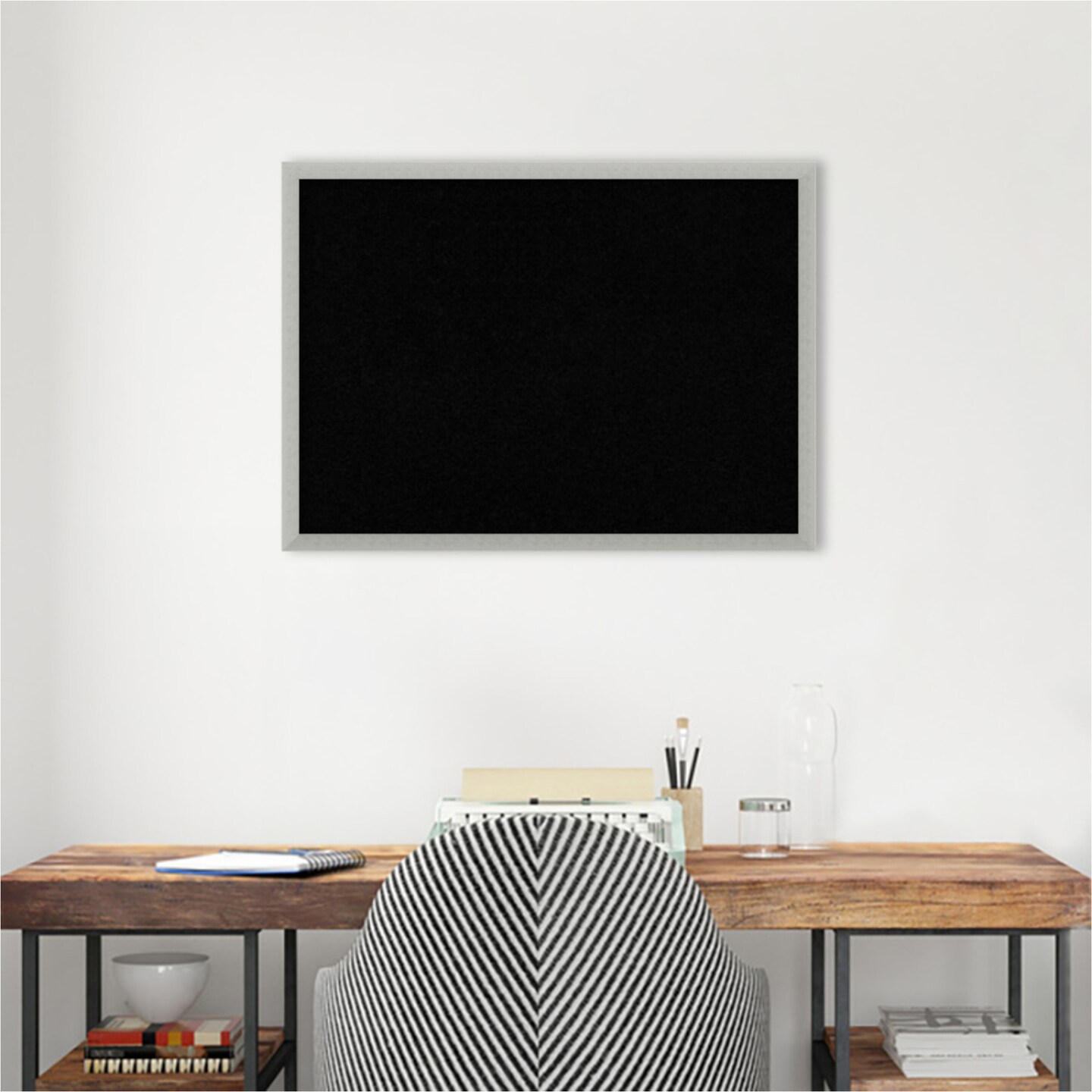 Silver Leaf Wood Framed Corkboard, Black Cork