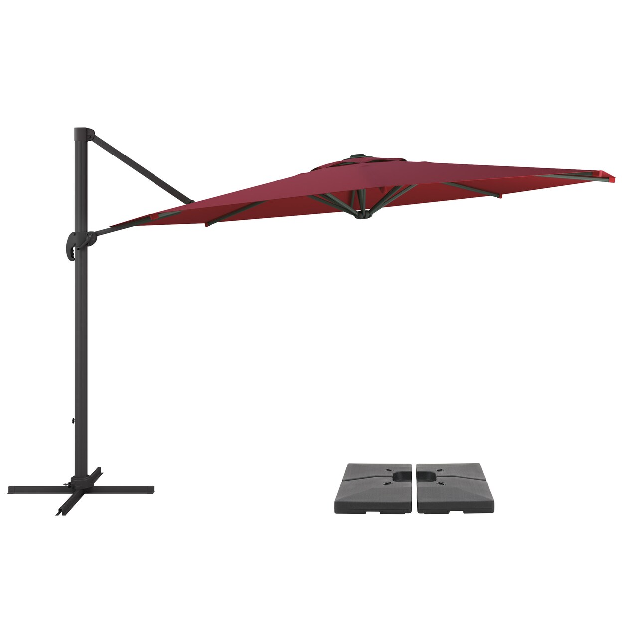 corliving deluxe offset patio umbrella 11.5ft - Wine Red - FINAL SALE ITEM resistant polyester fabric canopy ensure this umbrella will withstand the elements and maintain its stylish appearance for years to come 11.5ft Deluxe Offset Patio Umbrella
