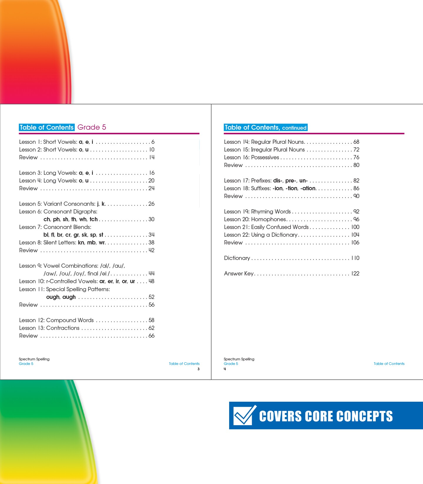 Spectrum 5th Grade Spelling Workbooks, Ages 10 to 11, Spelling Grade 5 Workbooks Covering Vowels, Blends &#x26; Digraphs, Practice Building Spelling Skills, Vocabulary, and Dictionary Skills