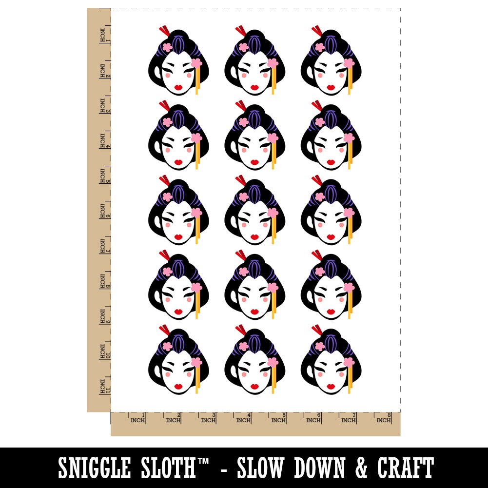 Japanese Geisha Woman Head Temporary Tattoo Water Resistant Fake Body Art Set Collection (1 Sheet)