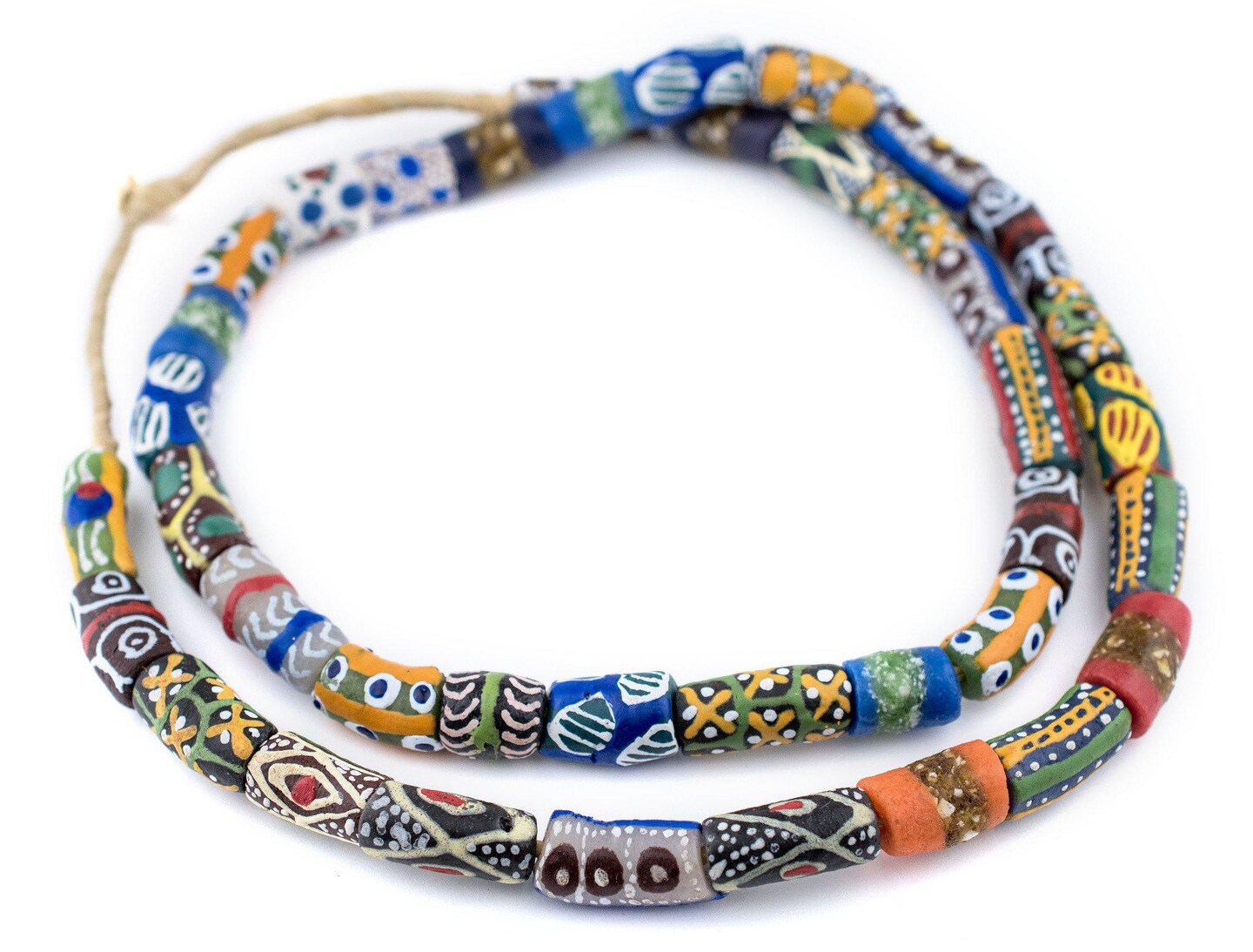 TheBeadChest Multicolor Krobo Powder Glass Beads Long Strand 11mm Ghana African Cylinder Large Hole 34-36 Inch Strand Handmade