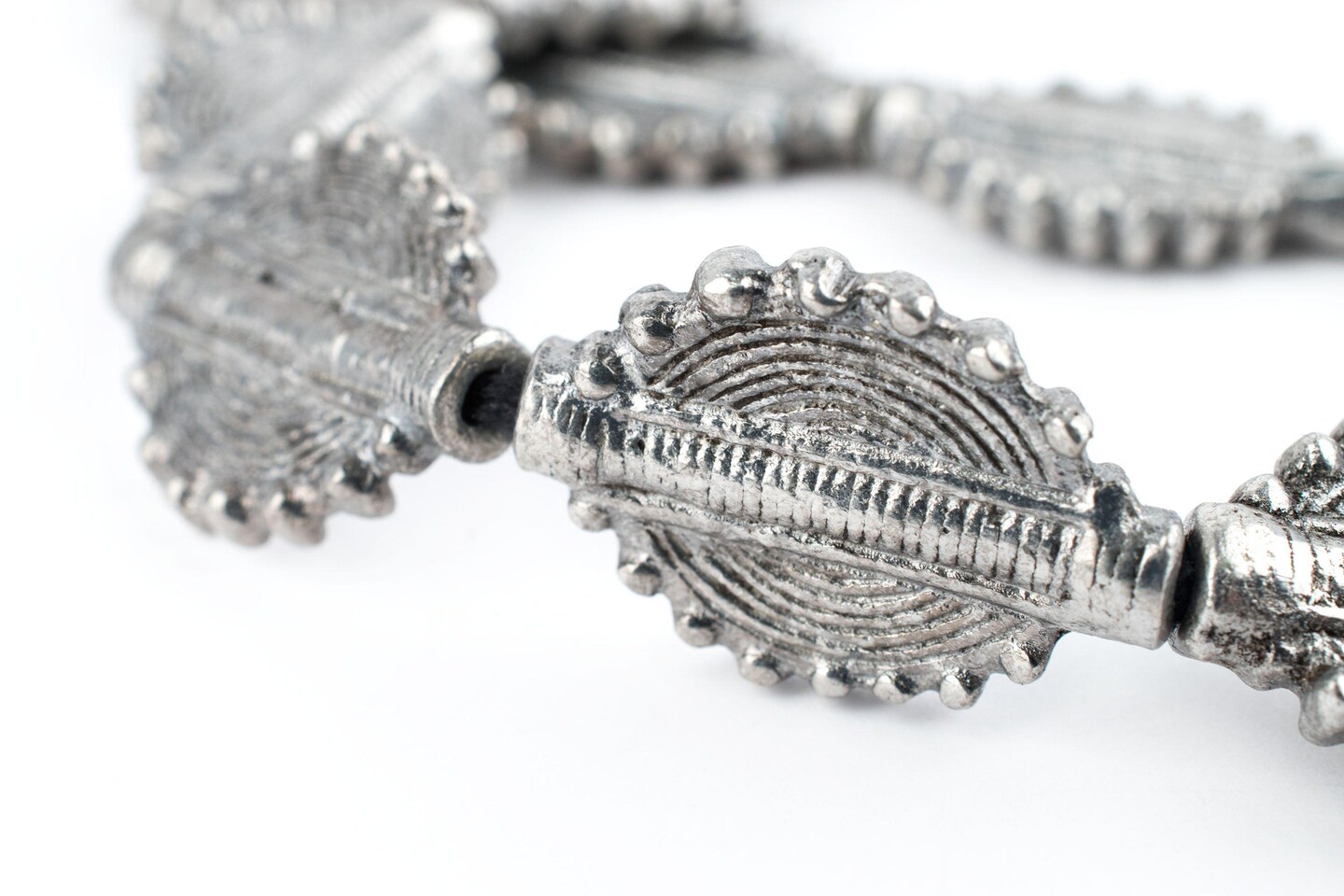 TheBeadChest Silver Baule Beads, African Tribal Brass-Plated Flat Tabular Ethnic Ivory Coast Jewelry Making Supplies for Necklaces and Bracelets