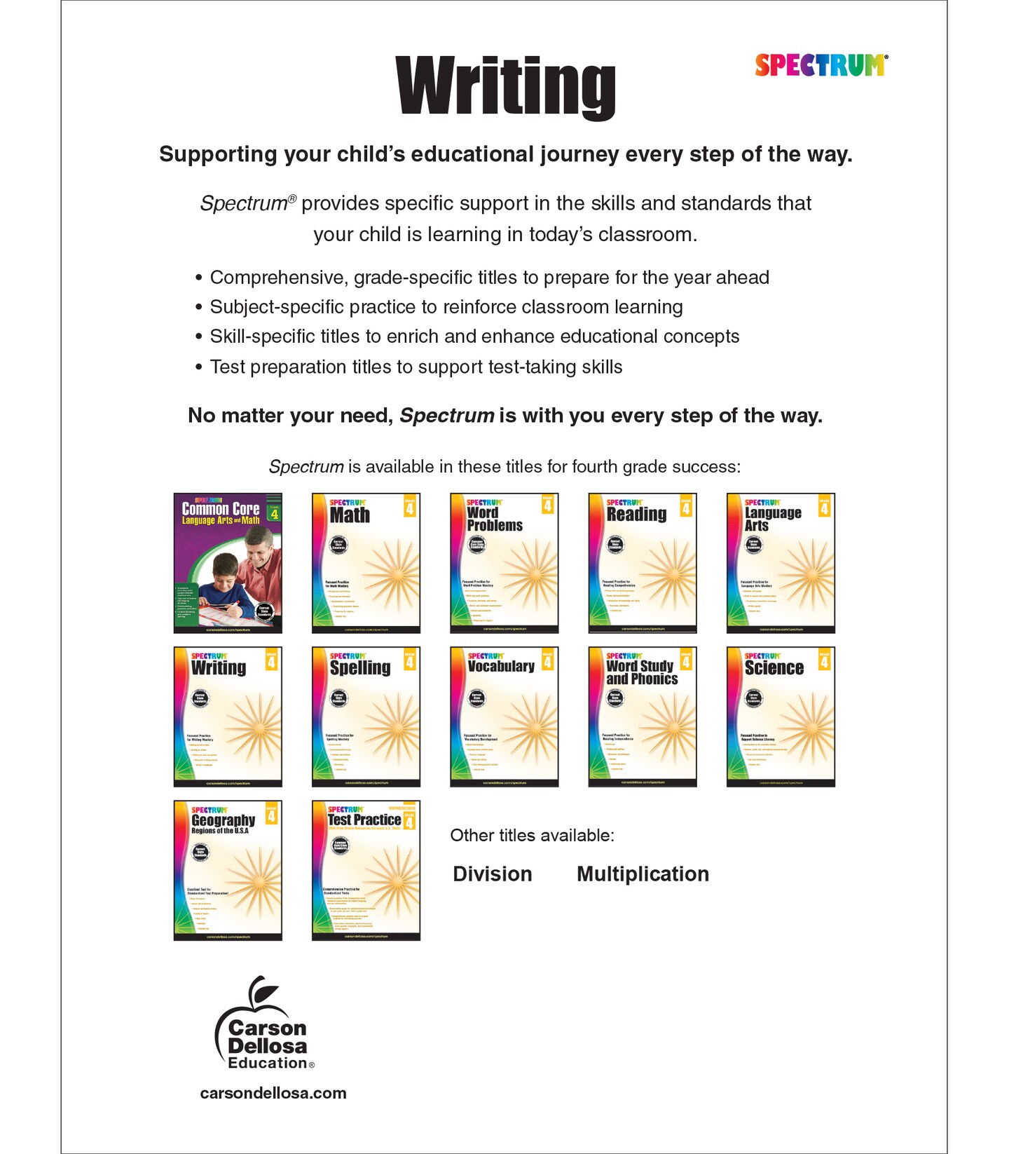 Spectrum Writing 4th Grade Workbooks, Learn to Write a Story, to Inform, an Opinion, Handwriting Practice for Kids 8-10, Classroom or Homeschool Curriculum