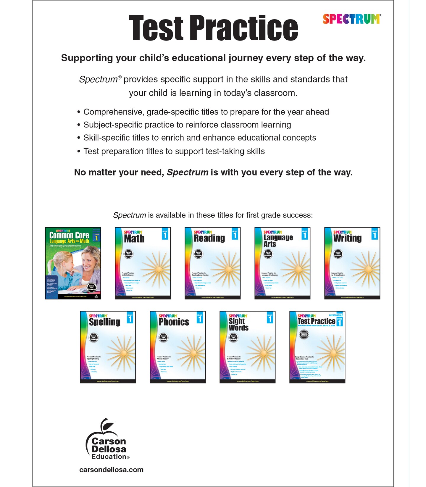 Spectrum Test Practice 1st Grade Workbooks, Math, Language Arts, Reading Comprehension, Grammar, Spelling, Vocabulary, and Writing Practice, Classroom or Homeschool Curriculum