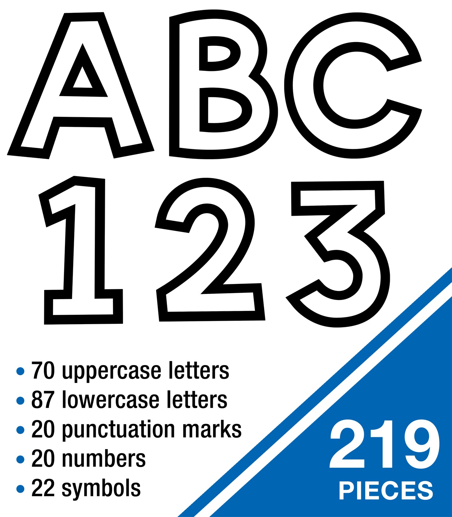 Carson Dellosa 219-Piece 4 Inch Black and White Cutout Letters for Bulletin Boards, Numbers, Punctuation, Symbols and More, White Classroom Letters for Bulletin Board