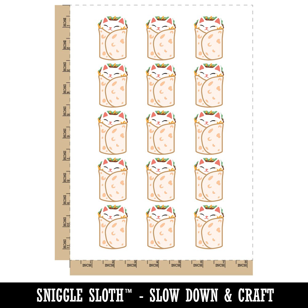 Purrito Cat Burrito Tortilla Wrap Temporary Tattoo Water Resistant Fake Body Art Set Collection (1 Sheet)