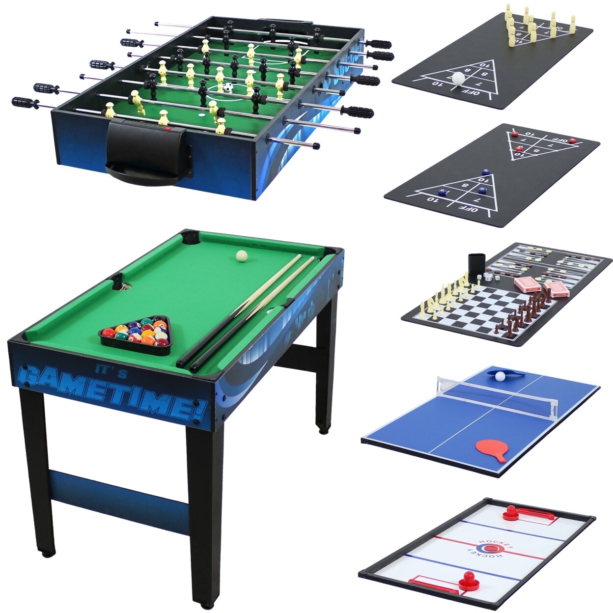 Sunnydaze 10-In-1 Game Table With Billiards Foosball And Hockey - Blue