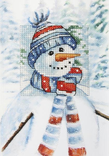 Complete counted cross stitch kit - greetings card &#x22;Snowman&#x22; 6243