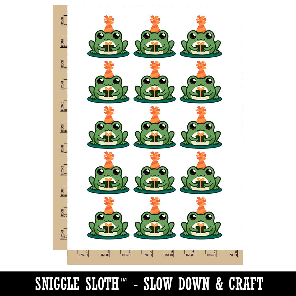 Kawaii Chibi Birthday Frog Toad Holding Gift Temporary Tattoo Water Resistant Fake Body Art Set Collection (1 Sheet)