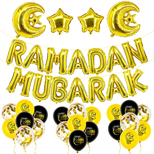 40 Pieces Ramadan Mubarak Balloons Set | Ramadan Balloon Decoration | Moon and Star Ramadan Decorations Balloon | Ramadan Mubarak Decorations | Eid Decorations for Home, Ramadan Balloons