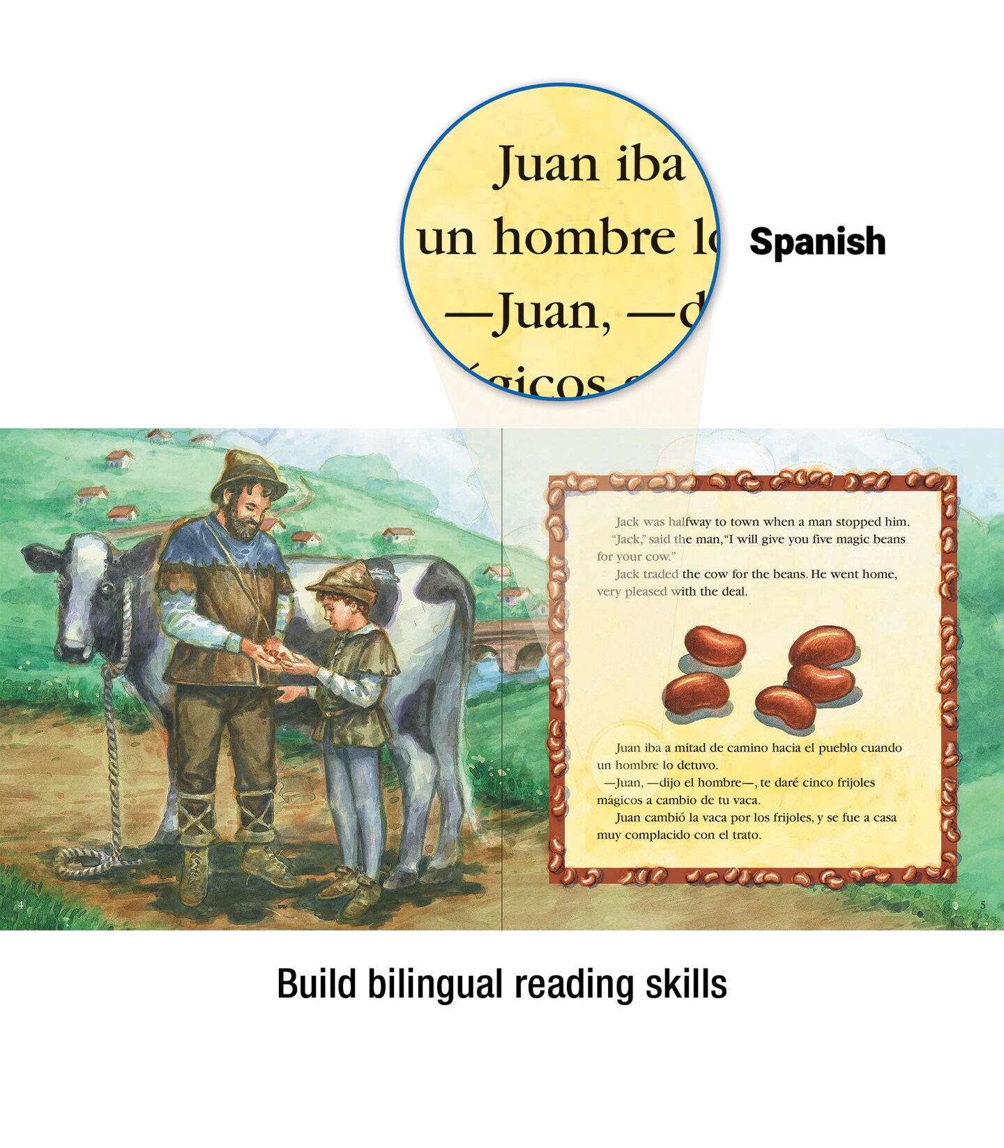 Carson Dellosa Juan y los frijoles m&#xE1;gicos (Jack And The Beanstalk), Bilingual Children&#x2019;s Book Spanish/English, Guided Reading Level J