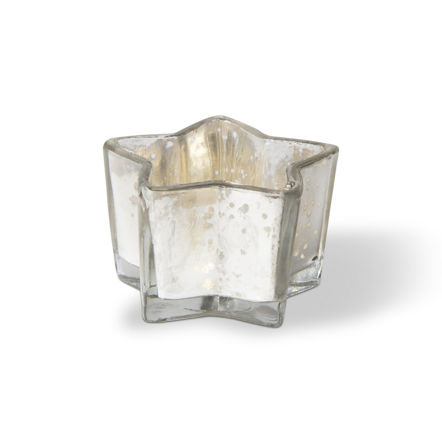Christmas Holiday Silver Star Shaped Glass Tealight Candle Holder, Tabletop Mantel Centerpiece Decorations 2.0L x 2.0W x 3.0H inches