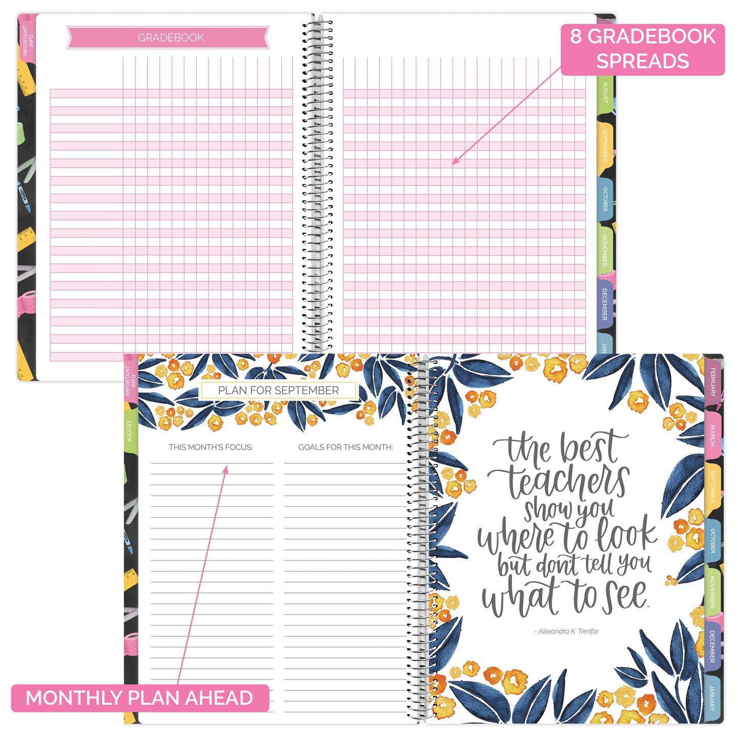 bloom daily planners Undated Teacher Planner &#x26; Calendar, 9&#x22; x 11&#x22; Chalkboard