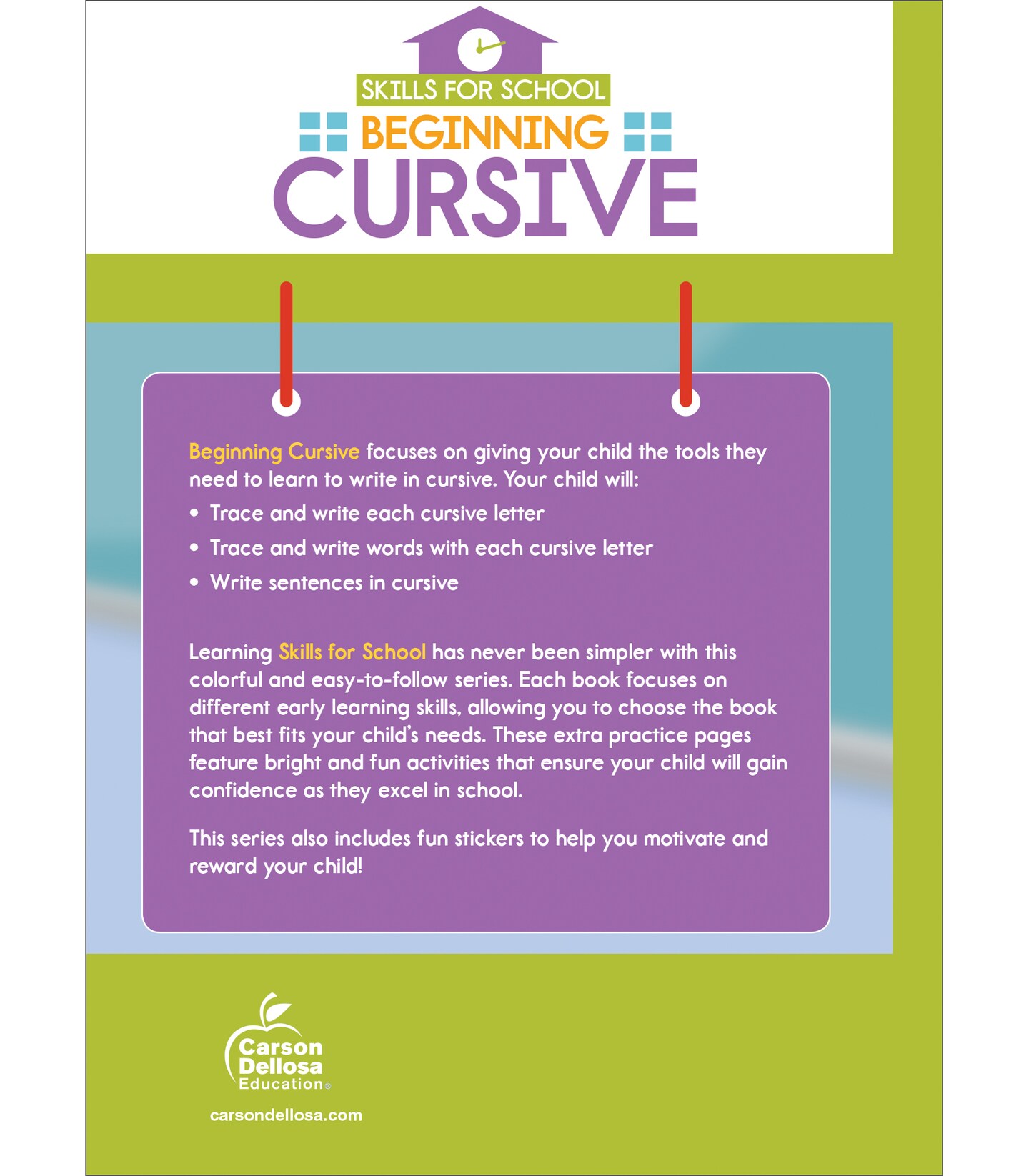 Carson Dellosa Skills for School: Beginning Cursive Workbook&#x2014;Grades 2-3 Cursive Writing Practice, Tracing Letters, Words, Sentences Writing Skills (64 pgs)