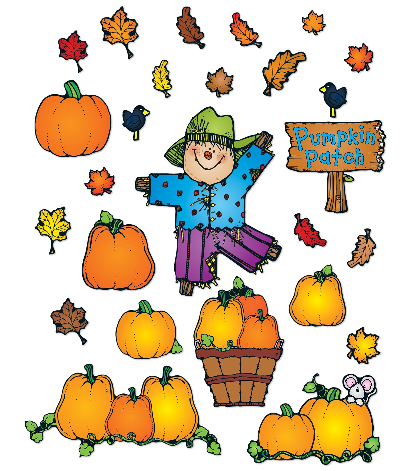 Carson Dellosa 32-Piece Pumpkin Patch Bulletin Board Set, Pumpkins, Scarecrow, Leaves, and Pumpkin Patch Sign Fall Bulletin Board Decorations, Perfect for Fall Classroom Décor