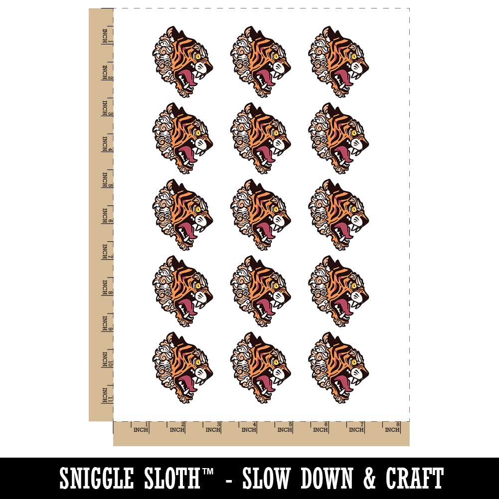 Fierce Tiger Head Profile Temporary Tattoo Water Resistant Fake Body Art Set Collection (1 Sheet)
