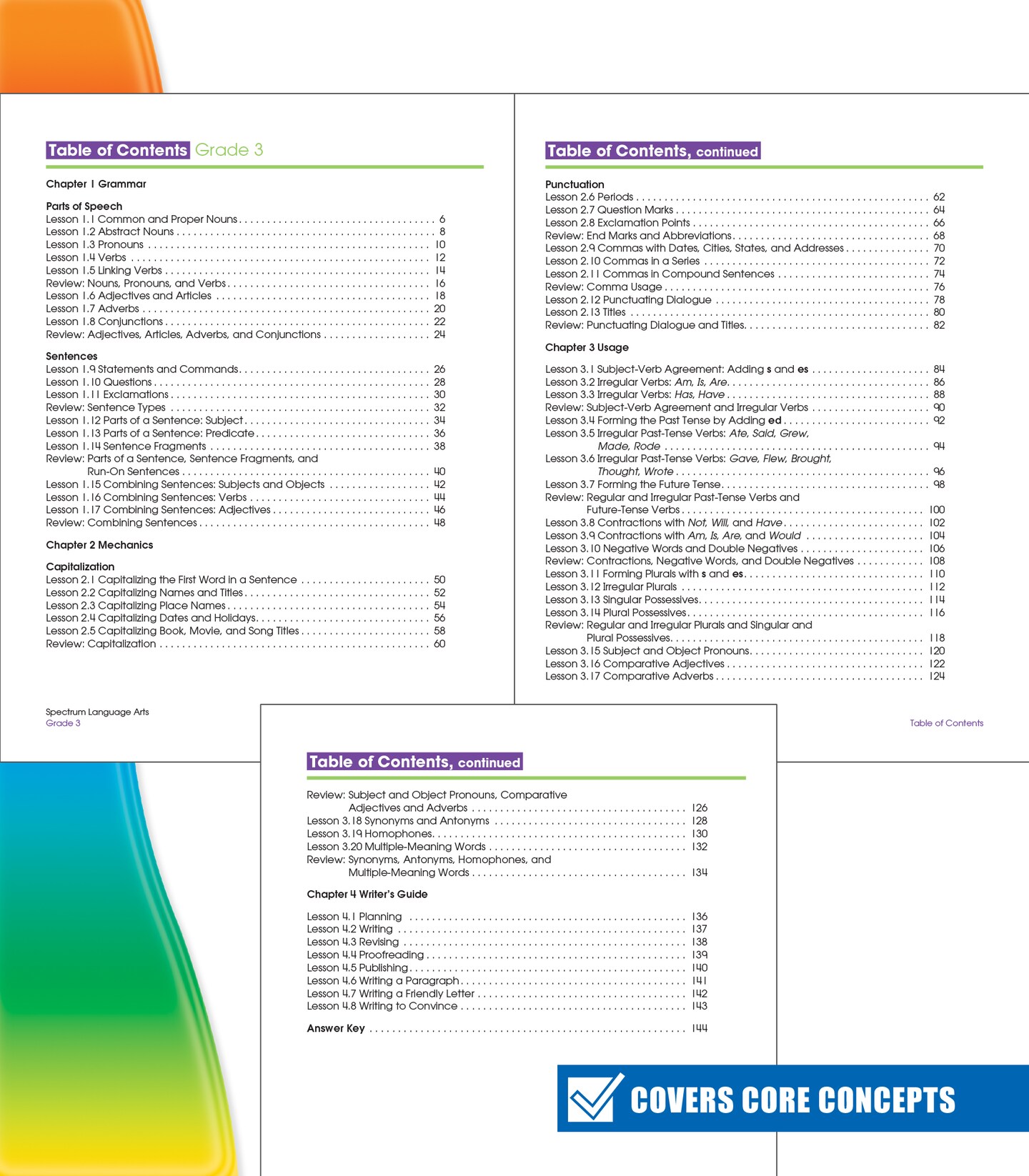Spectrum Language Arts Grade 3, Grammar Workbook, Writing Practice, Punctuation Activity Book, Parts of Speech Books for Kids, 3rd Grade Workbooks for Classroom or Homeschool Curriculum