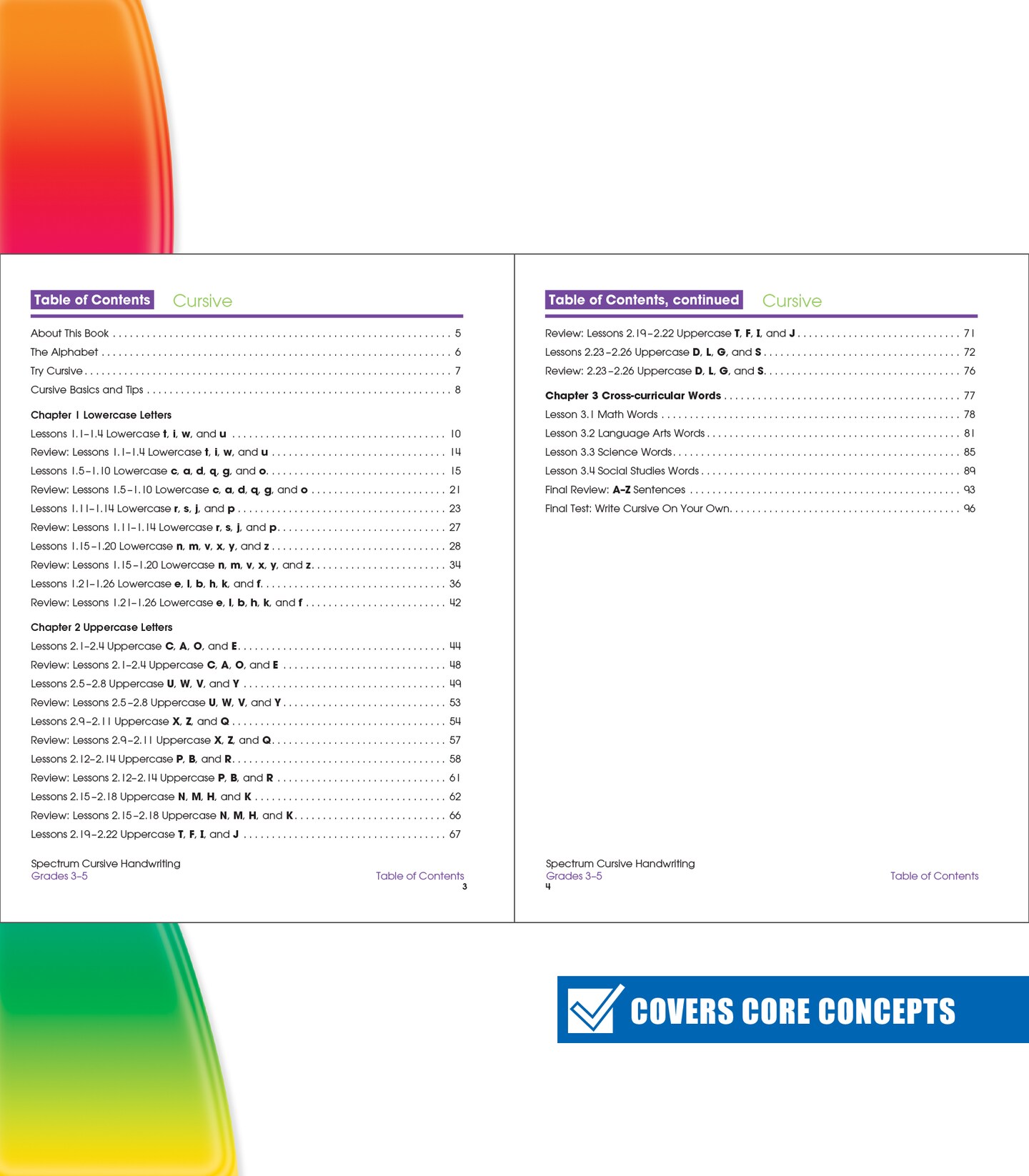 Spectrum Cursive Handwriting Workbook for Kids Ages 8 to 12, Letters and Cross-Curricular Words Cursive Handwriting Workbook for Kids, Grades 3 to 5 - 96 Pages