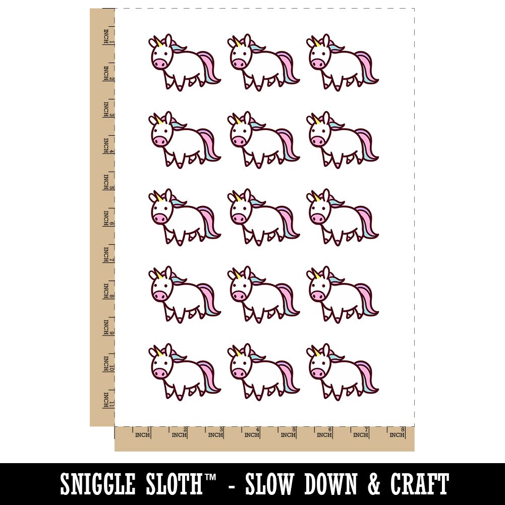 Chibi Unicorn Standing Temporary Tattoo Water Resistant Fake Body Art Set Collection (1 Sheet)